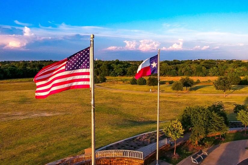360 Virtual Tours, Aerial Video, Drone-as-a-service Frisco, TX | usa and texas  flag sunset.