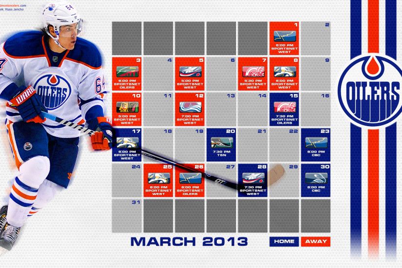 ... Edmonton Oilers March 2013 Calendar Wallpaper by RussJericho23