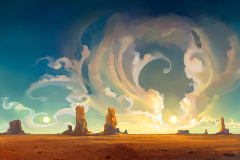 Technology - Ubuntu Painting Cloud Sky Desert Wallpaper