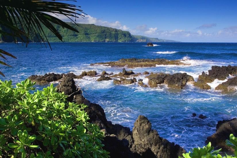 Hawaiian Islands Hawaii Sea Stones Green Nature Background Images -  1920x1200