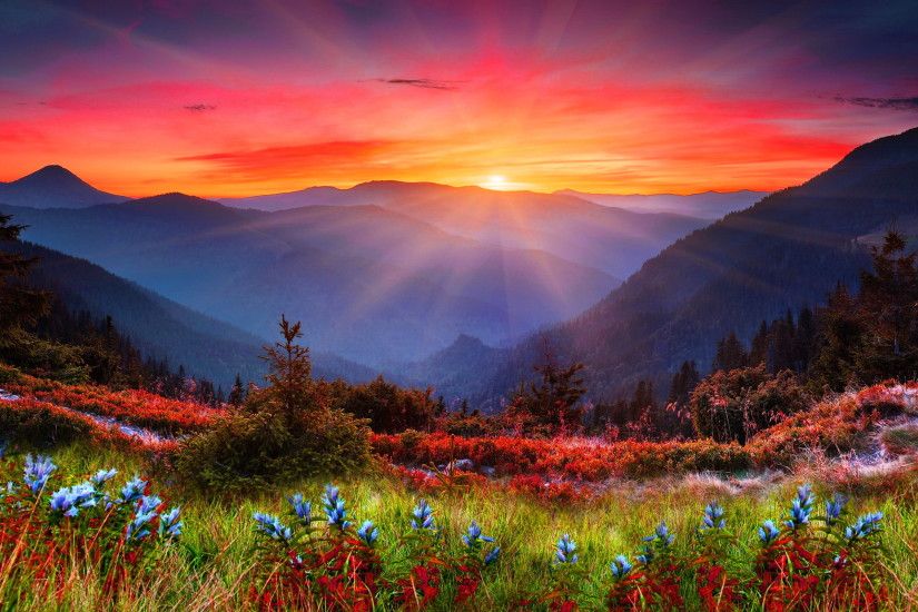 Mountain Sunset Wide Desktop Background