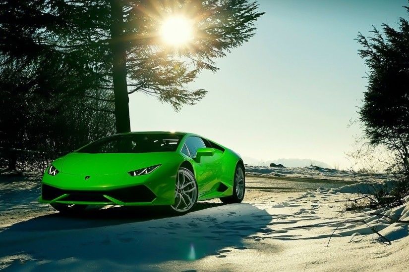 Lamborghini Huracan LP640-4 green supercar, winter, sun wallpaper 1920x1080  Full HD