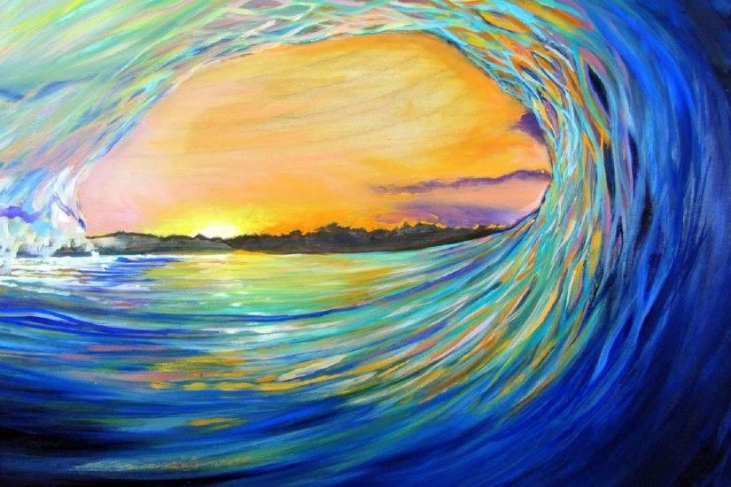 Artistic - Wave Artistic Ocean Sea Painting Sun Sunset Wallpaper