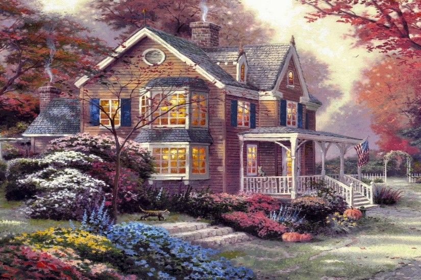 The gallery for gt thomas kinkade christmas cottage wallpaper