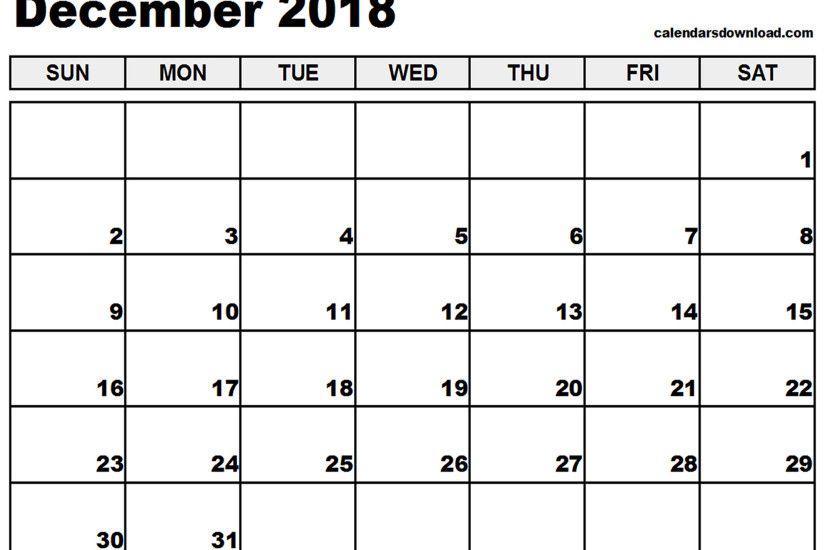 December 2018 calendar | December 2018 calendar printable
