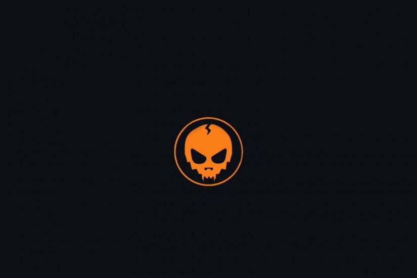 Orange Skull in the circle, black background