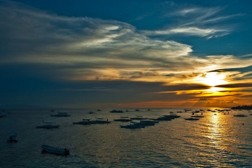 1920x1200 Wallpaper twilight, sea, sky, boats, decline