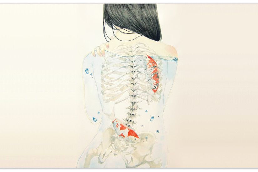 Back Skeleton White Koi Fish Drawing wallpaper | 3840x2160 | 97474 |  WallpaperUP