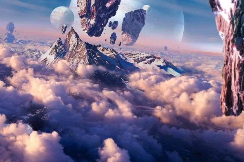 artwork, Fantasy Art, Concept Art, Mountain, Floating, Planet, Space  Wallpapers HD / Desktop and Mobile Backgrounds