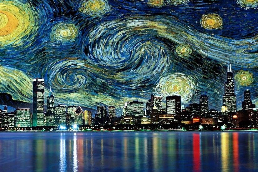 ... 1920x1080 Van Gogh Starry Night Over The Rhone, Cafe, Night, Van .