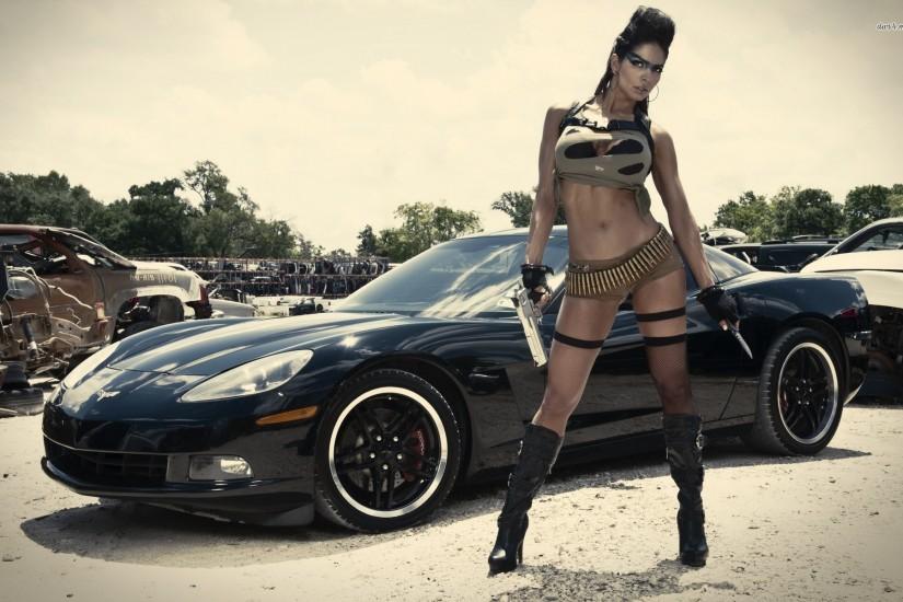 Corvette Babe Wallpaper | Army girl and a Chevrolet Corvette wallpaper