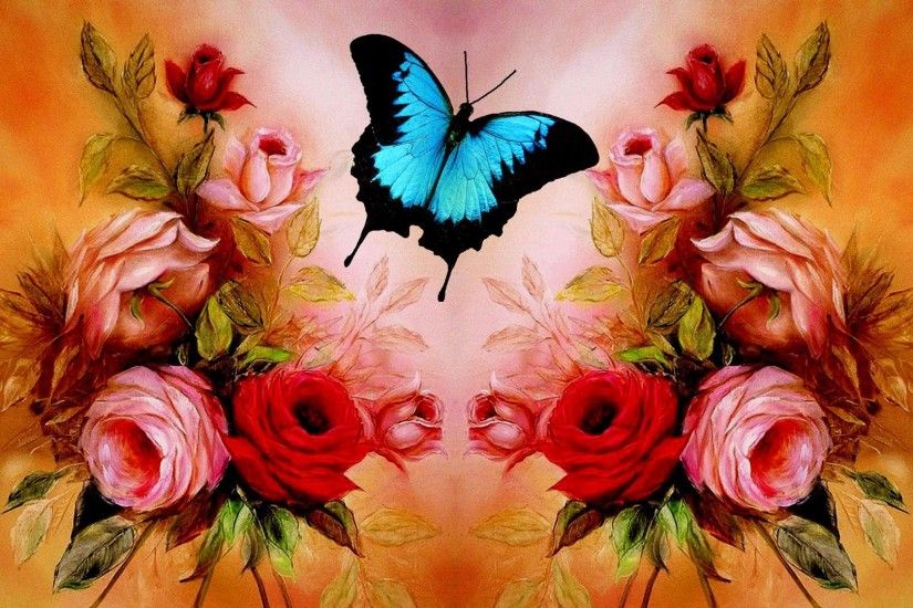 Butterfly wallpaper red rose