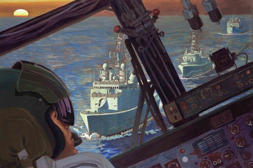art painting richard rudnicki navy plane cabin pilot cockpit first gulf war  the first war to
