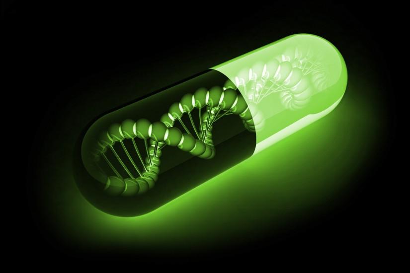 Green DNA, black background