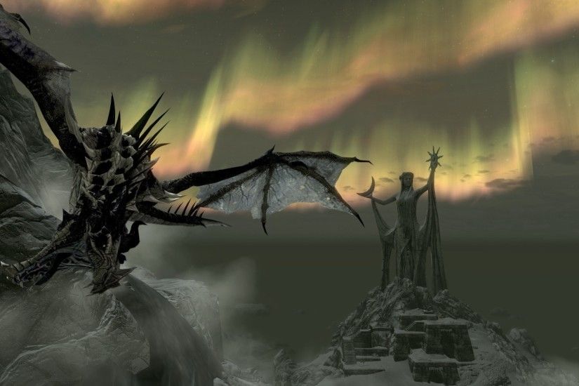 Video Game - The Elder Scrolls V: Skyrim Skyrim Aurora Borealis Dragon  Wallpaper
