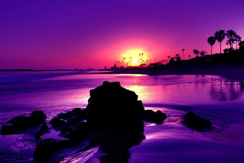 Ocean Sunset Tropical Purple Paradise Color Sunrise Scenery Scenic Island  Dream Scene Wallpaper Widescreen Detail