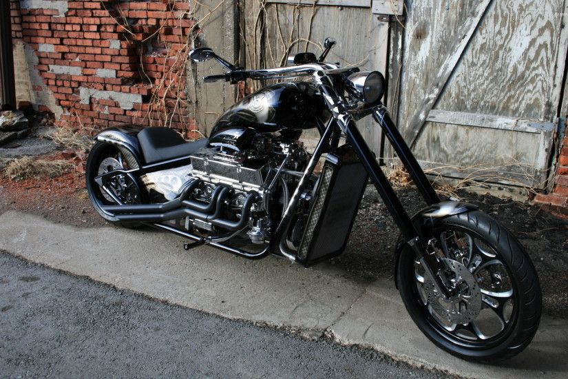 Black Harley-Davidson chopper wallpaper