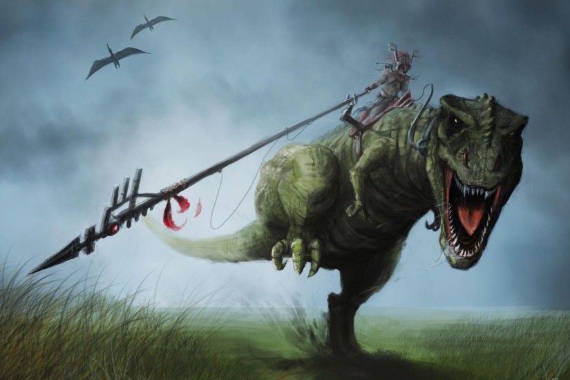 Fantasy - Warrior Tyrannosaurus Rex Dinosaur Fantasy Wallpaper