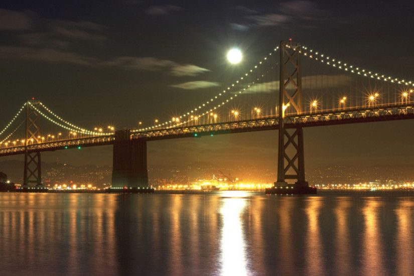 Golden Gate Bridge At Night Moon
