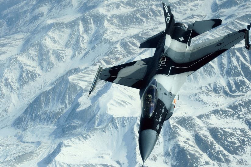 F16 over snowy mountains picture