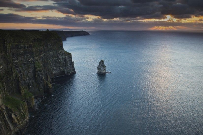 Preview wallpaper cliffs of moher, ireland, atlantic ocean, cliffs, sunset,  water