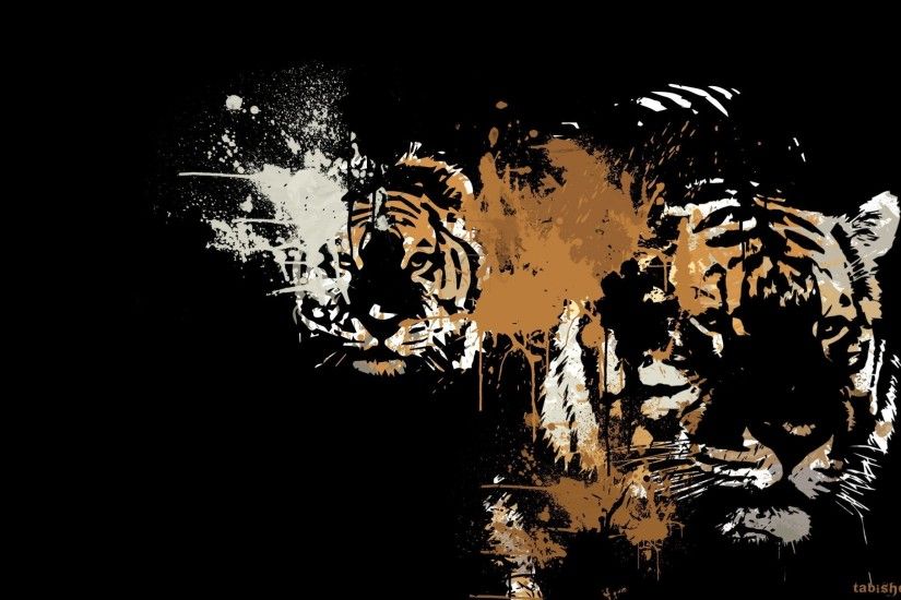 animals predators tigers color art black background