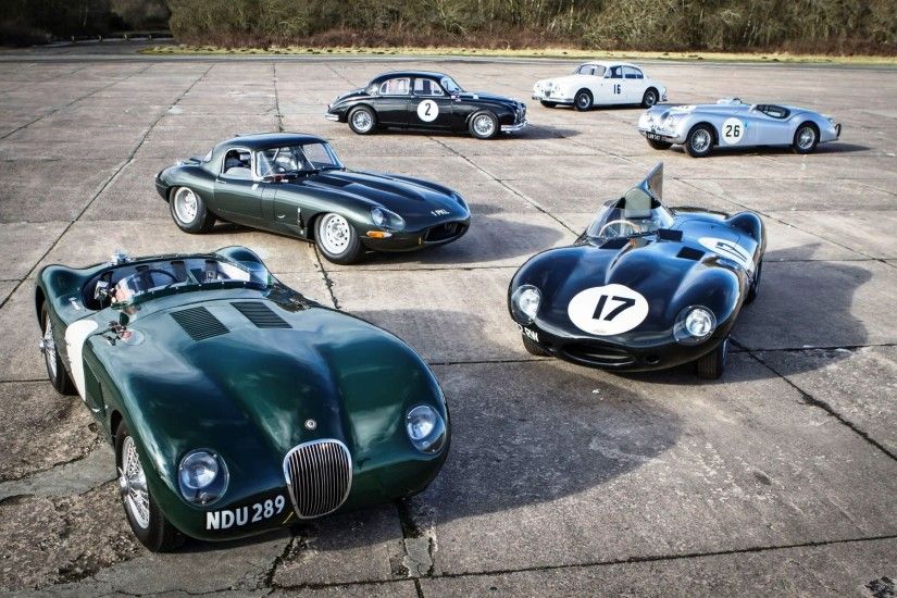 Parade of racing vintage cars Jaguar E-Type