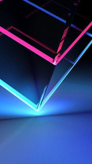 3D Cube Neon Red Blue Light
