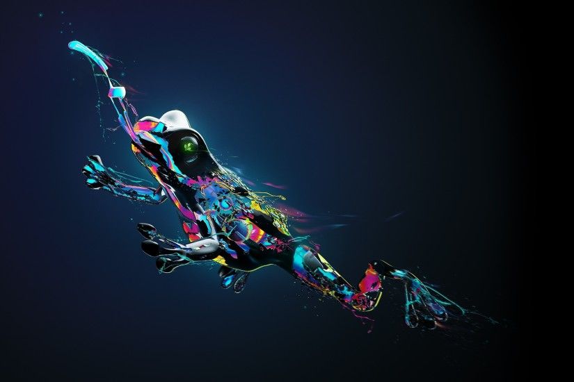frog, Animals, Digital Art, Tongues, Paint Splatter Wallpaper HD
