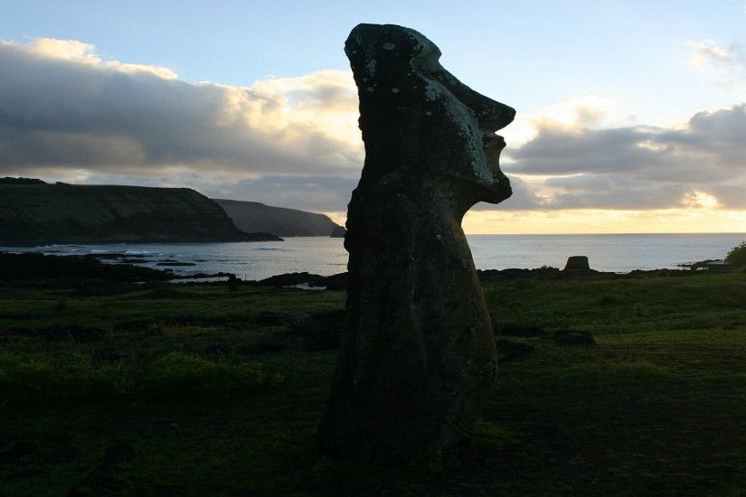 concrete statue, Easter Island, Moai, sky, cloud - sky, plant