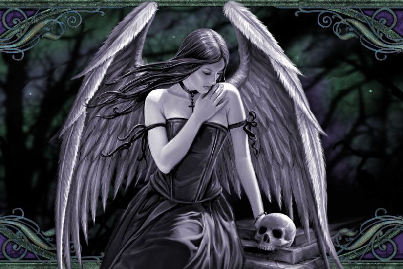 Dark Gothic Fantasy Woman Girl Wings Angel Skull Wallpaper