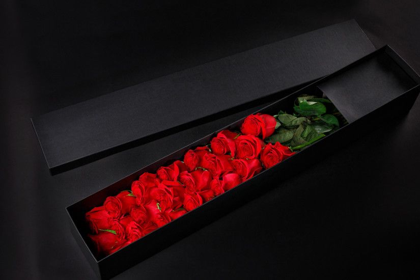 Pictures Red Roses Box Flowers Black background 1920x1200