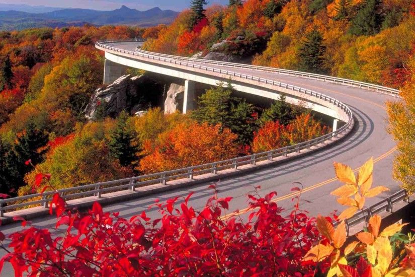 A highway winding through autumn trees. Desktop Nexus