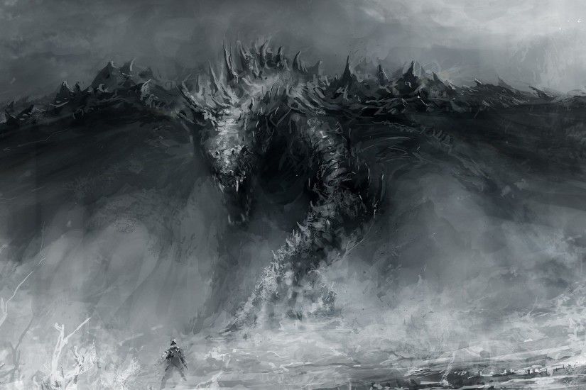 Grayscale Monsters Fantasy Art HD Wallpaper. Â« Â»