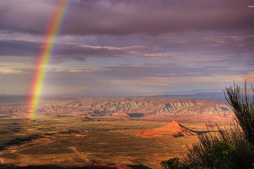 Rainbow over Atacama Desert in Chile wallpaper