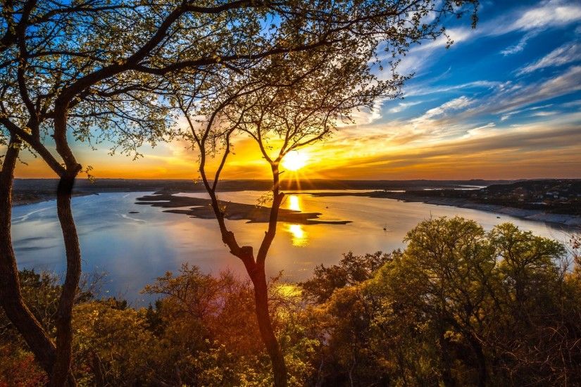 lake travis austin texas united states sky clouds sunset lake sun tree