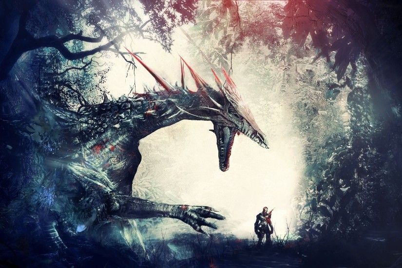 artwork, Fantasy Art, Warrior, Dragon, Forest, Knights, Dragon Age: Origins  Wallpapers HD / Desktop and Mobile Backgrounds