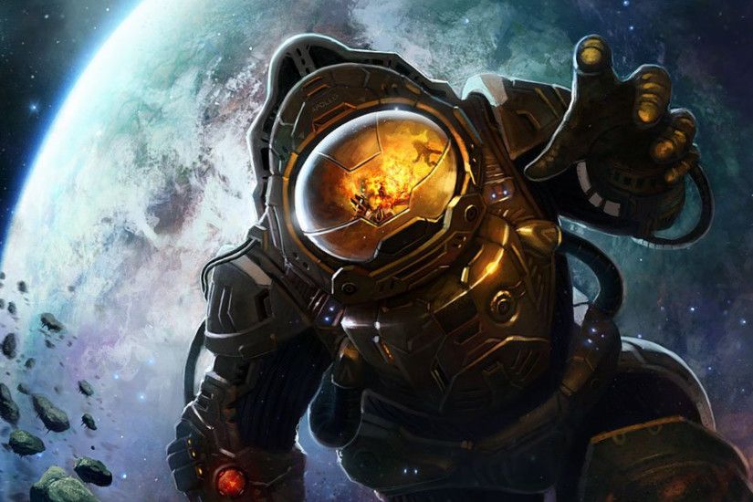 Lost in Space Picture sci-fi, painting, space, astronaut, explosion)