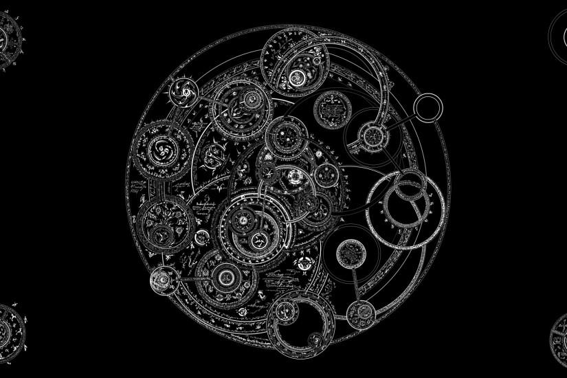 Abstract Alchemy Black Background Circles Patterns Wallpaper