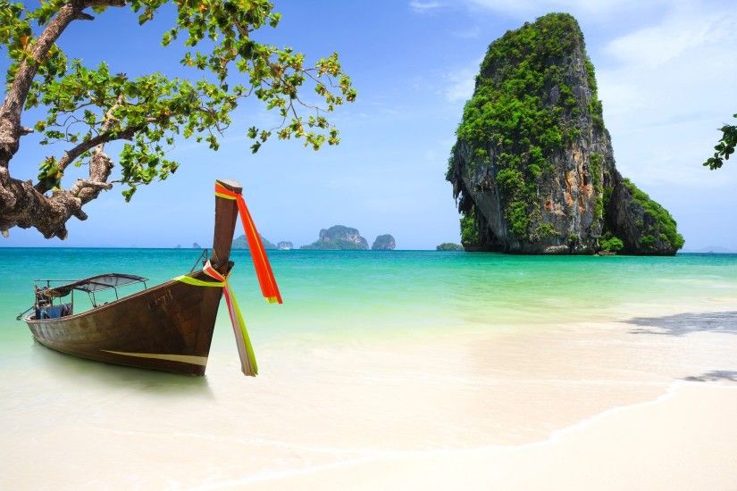 Beach Sand with Boat Tropical Thailand Background