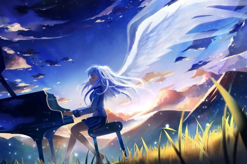 Angel Beats Anime Girls Artwork Landscape Music Piano Wings