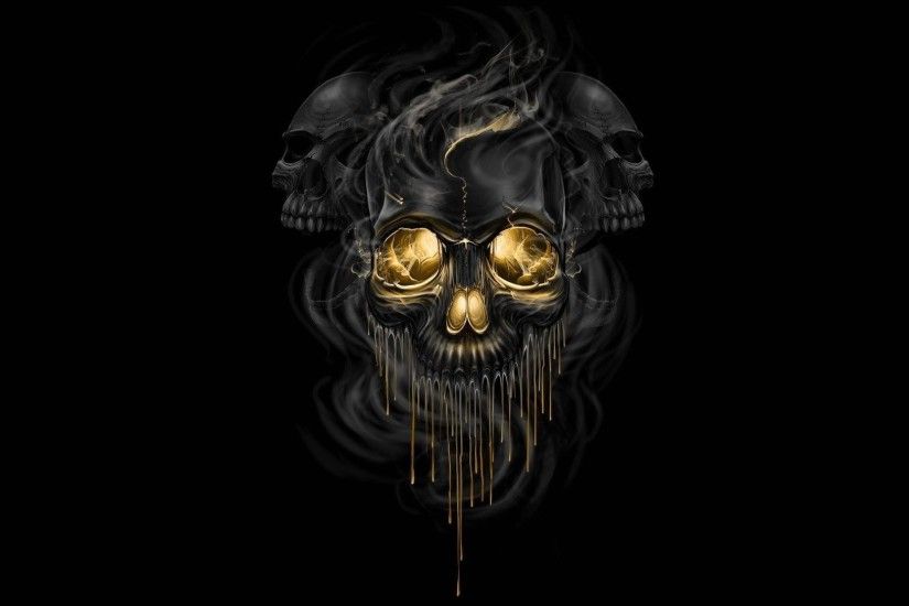 art fiction black background skeletons skull smoke