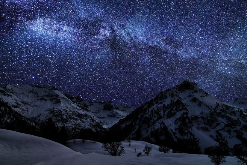 Preview wallpaper winter, sky, stars, nature, night 2560x1440