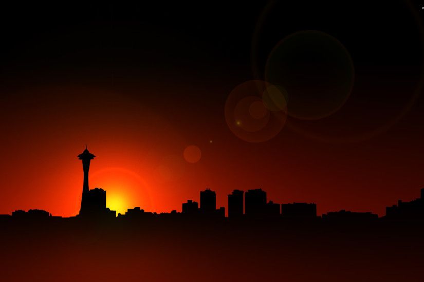 Seattle skyline at sunset wallpaper - 585730