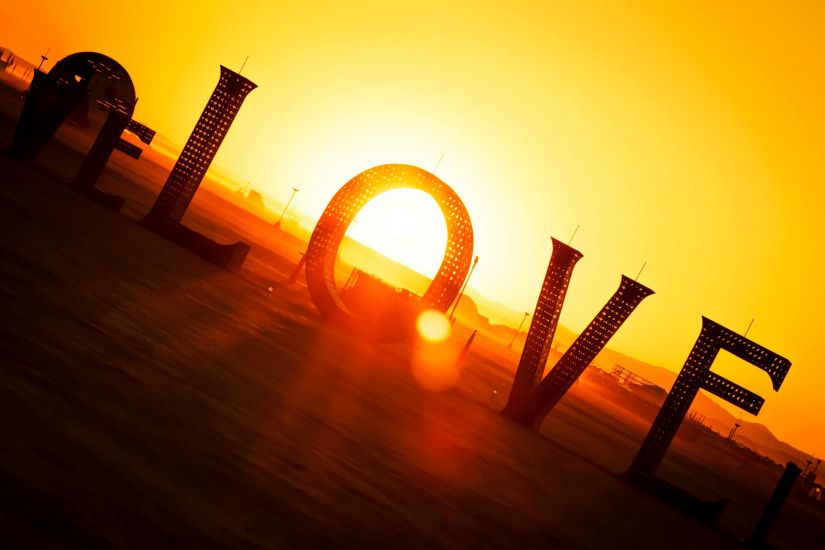 3D Love Text Sunset HD Wallpaper