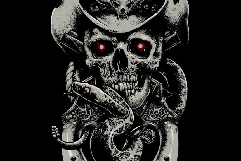Preview wallpaper skull, fear, hat, guns, snake, background 2048x2048