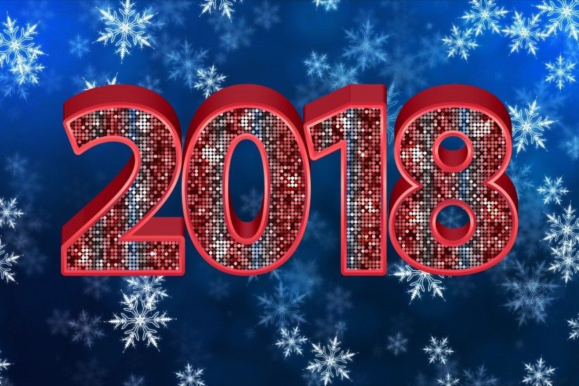 2018 New Year Background Snowflake Red Card Desktop