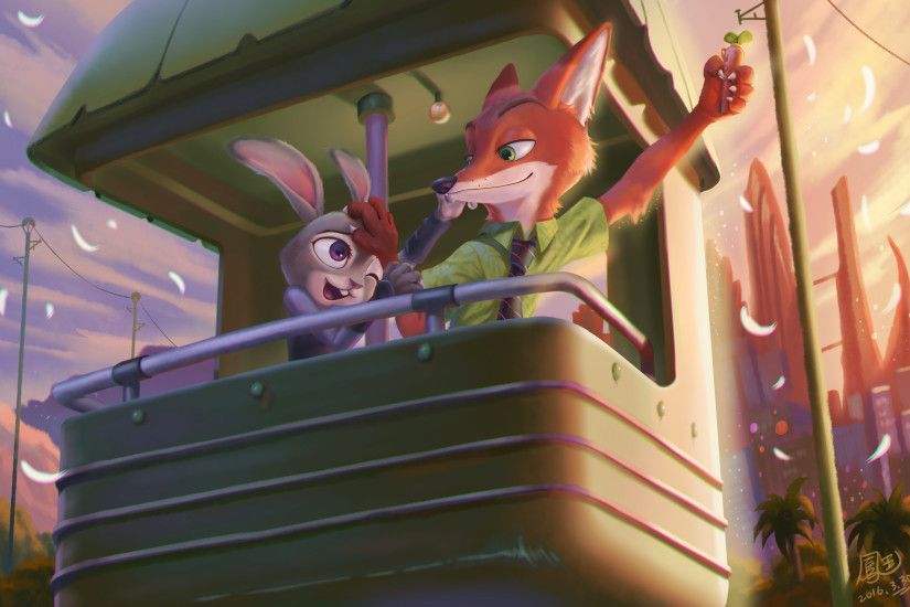 Movie - Zootopia Nick Wilde Sunset Judy Hopps Fox Bunny Wallpaper