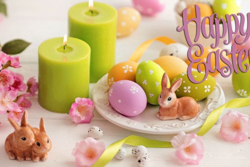 happy easter eggs bunny candle dinner cute hd wallpaper