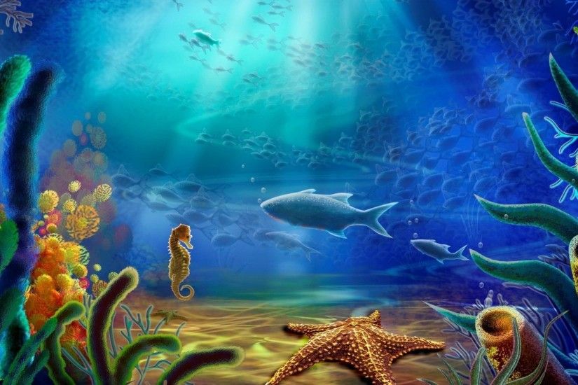 1920x1080 Cartoon art vector color ocean underwater wallpaper | 1920x1080 .